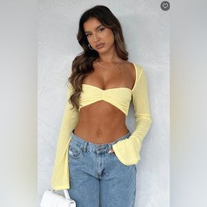 White Fox Boutique “What About Me Long Sleeve Crop Lemon” Xs